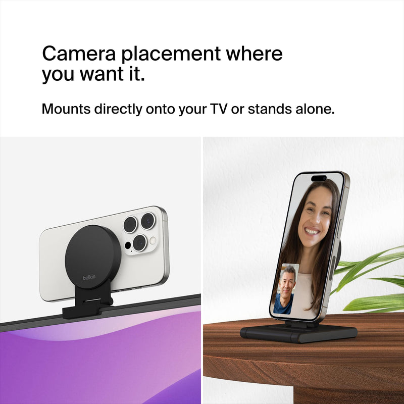 Belkin MagSafe iPhone Mount for Apple TV 4K, Continuity Camera | Turns iPhone into webcam, tvOS support, compatible with MacBook Pro, Air, iPhone 16/15/14/13, Magnetic Gray modern minimalist