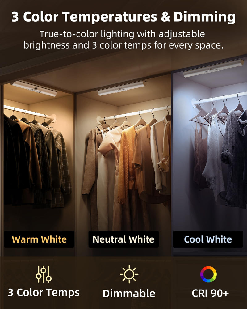 [AUSTRALIA] - EZVALO 13-inch Motion Sensor Closet Light with Eye-Protection Design, 1800mAh Rechargeable Under Cabinet Lighting, 3 Color Temps Night Light for Pantry, Closet - 3 Pack 13inch 