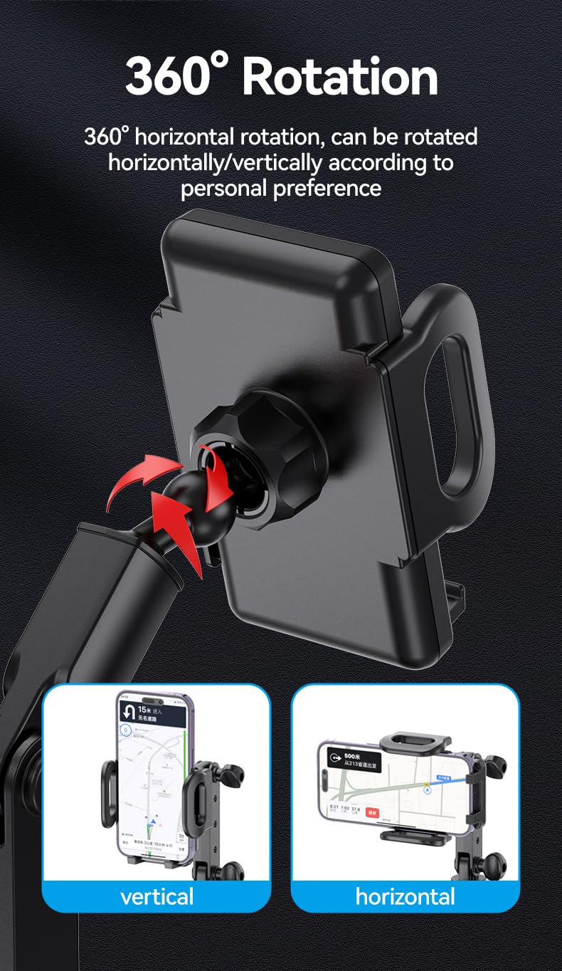 Car Phone Holder with Cup Holder Mount, 2 in 1 Universal Cup Holder Expander Adjustable Base with Phone Mount, Long Adjustable Arm with 360°Rotation Cup Holder ，Compatible with All Smartphones，Black