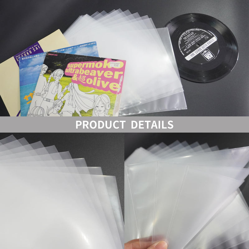 7” Inch Vinyl Record Outer Sleeves 100 Pcs Crystal Clear Album Sleeves for Vinyl Record Dust Prevention，Protection, Collection Acid Free and Anti-Static EP Sleeves