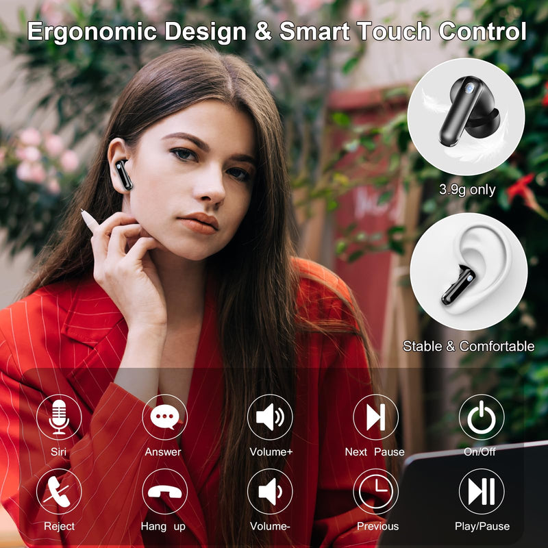 2026 Wireless Earbuds 5.4, Bluetooth Headphones HiFi Stereo, 50H Playtime | In-Ear Headphones with 4 ENC Noise Cancelling Mics, IP7 Waterproof Wireless Headphones, Earbuds for iOS/Android, LED Display Midnight Black