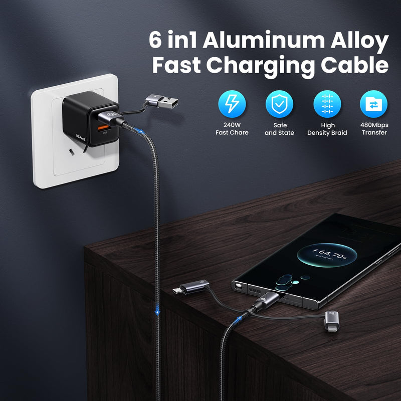 72W Super Fast Charging 3-in-1 Multi Charging Cable, Dual USB-C Ports for iWatch+240W Multi Charging Cable, 4ft 6-in-1 USB C Cable Fast Charging Cords