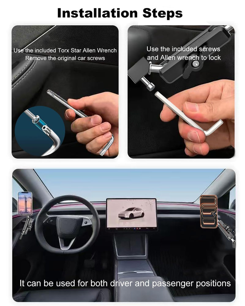 Magnetic Door Phone Holder for Tesla Model Y/3/Juniper/Highland 2021-2026, 【OEM-Style & Strong Magnet】 All-Metal Tesla Mount for iPhone 17/16/15/14/13/12, Tesla Accessories You Need in 2026