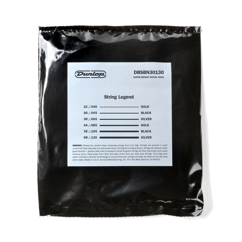 Dunlop DBSBN30130 Super Bright Bass Strings, Nickel Wound, Medium.030-.130, 6 Strings/Set 6-STRING 30-130 FULL SCALE