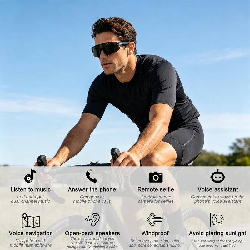 Polarized Bluetooth Sunglasses with Speaker for Running Cycling | Smart Glasses with Voice Control, Hands-Free Calls, UV400 Protection, Magnetic Charging, 6-8H Playtime for Men Women Sunglasses Half-rimmed