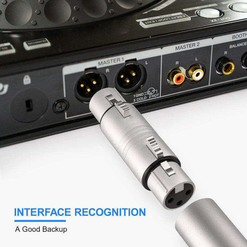 4 Pack (2 Pair) Professional XLR Adapter, XLR Male to Male & XLR Female to Female 3 Pin Connector for Microphone, Mixer, Silver Male to Male & Female to Female 2 Pair
