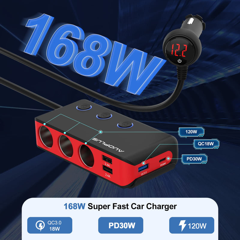 Car Cigarette Lighter Adapter, USB C Charger 30W and Quick Charge 3.0 Car Cigarette Lighter Splitter, 12V/24V Independent Switches, Fast Car USB Charger for All Car Devices, iPhone 14/13/12 pro | Car Cigarette Splitter 12V/24V Independent Switches, Fas...