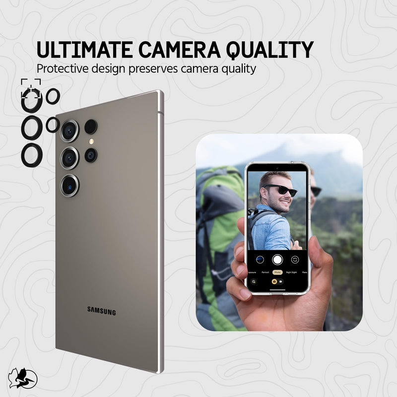 Pelican Samsung Galaxy S24 Ultra Camera Lens Protector with Aluminum Rings - 9H Tempered Glass - Durable Anti-Scratch, Anti-Shatter, HD View with Night Shoot and Case Friendly, Easy to Install - Black