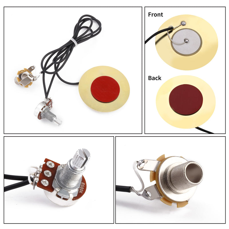 4 Packs 50mm Piezo Pickup Transducer Prewired Amplifier with 6.35mm Output Jack for Acoustic Guitars, Ukuleles, and Cigar Box Guitars
