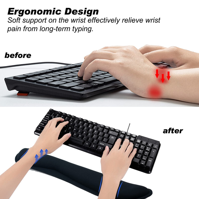 Xmaxbel Keyboard Wrist Rest, Memory Foam Wrist Pad for Keyboard, Keyboard Wrist Support Cushion with Nonslip Rubber Base and Ergonomic Design (Black), 16.93 x 3.35 x 0.78 inches