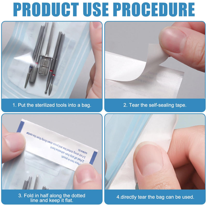 Pack of 200 Sterilisation Bags, Disposable Self-Adhesive, Autoclave Seal Sterilisation Bags, for Dental Tools, Tattoos or Manicures (90 x 260 mm)