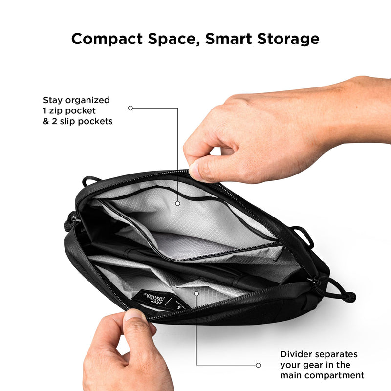 ALPAKA Flight Pouch Pro Small Crossbody Phone Bag Black 0.7L | RFID Blocking Card Slots, Passport Holder, Travel Phone Pouch, Detachable Shoulder Strap, Weatherproof Fabric Axoflux 400D Black-0.7l