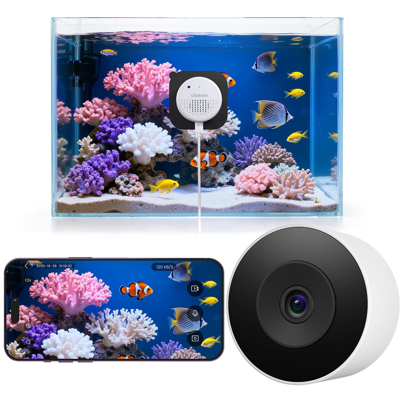 litokam F1.0 Aperture Fish Tank & Reptile Pet Camera.2K 3MP Anti-Glare Aquarium Terrarium Camera with Close-Focus Lens,No Drill Mount