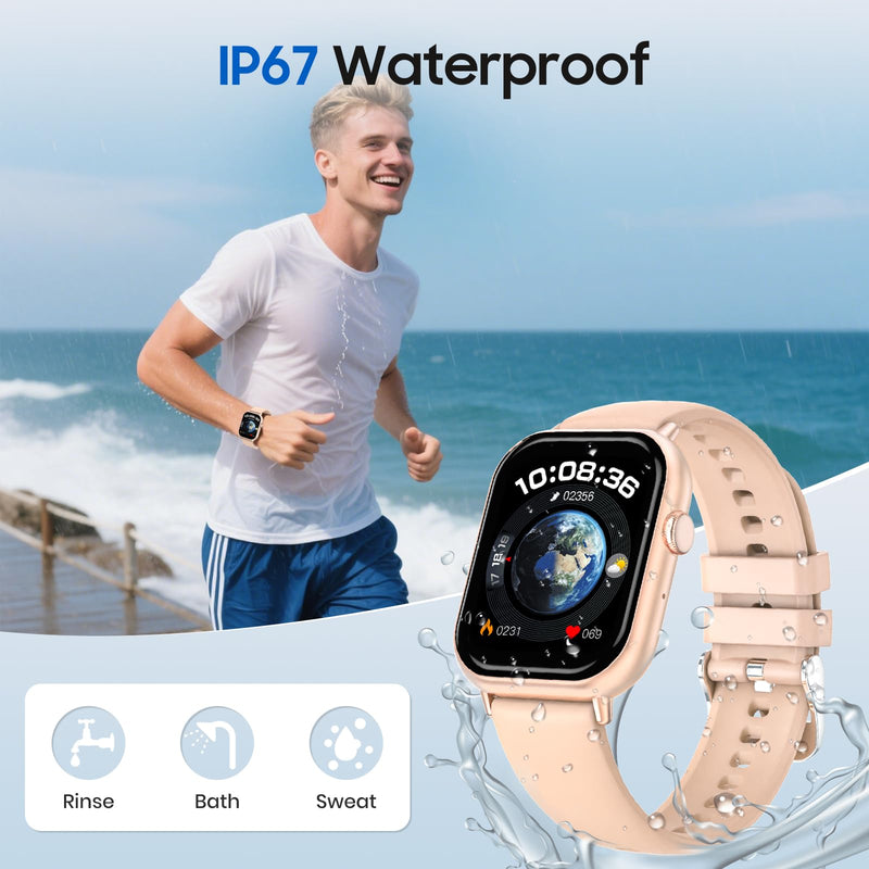 Smart Watch for Men Women - 2.01" HD Touchscreen with Bluetooth Calling, Fitness Tracker Watch 24/7Heart Rate/Blood Pressure/Sleep Monitor, IP67 Waterproof Sport Watch, Android iOS Phones (Pink) Pink