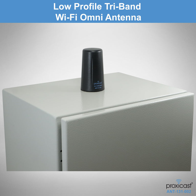 Proxicast Indoor/Outdoor Omnidirectional WiFi Antenna - Tri-Band 2.4/5.8/6 GHz - 3-5 dBi Gain - Vandal Resistant Low Profile Fixed Through-Hole Mount - 10 ft Coax Lead w/RP-SMA (ANT-131-002) Single Lead