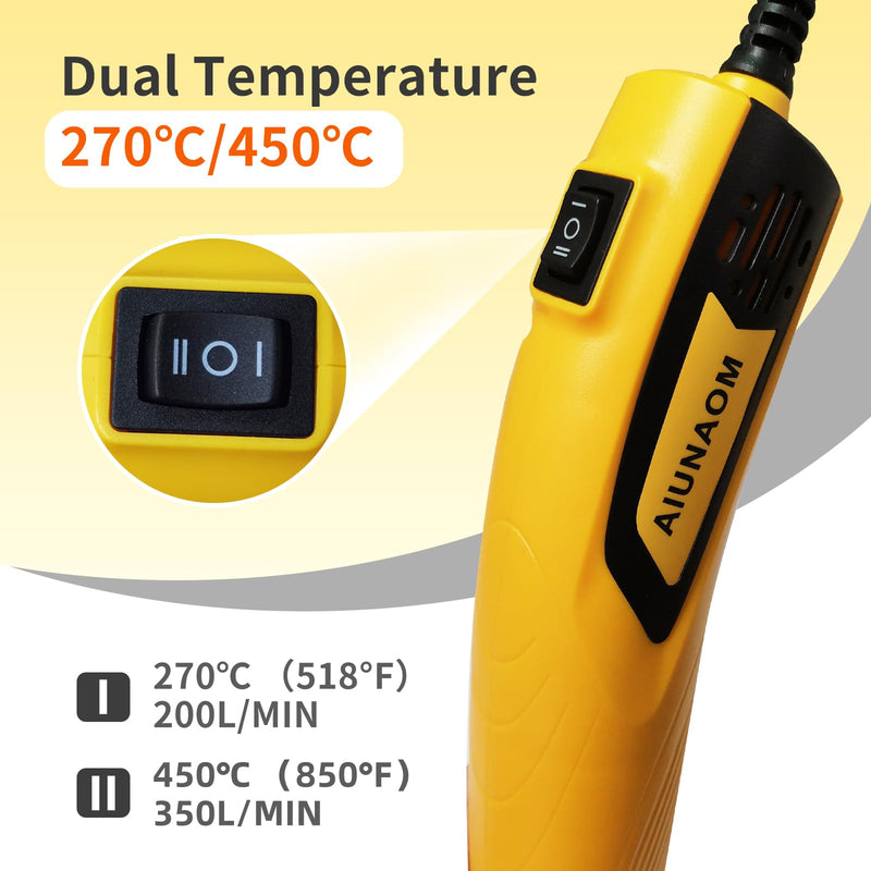 AIUNAOM Mini Heat Gun 500 W Handheld Hot Air Blower 2 Temperature Settings (270°C / 450℃) Portable Hot Air Gun with Overheating Protection Suitable for Crafts, DIY, Shrink Packaging, Embossing