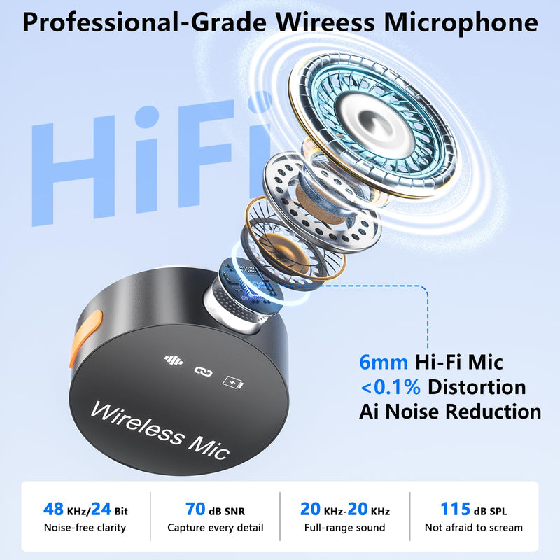 [AUSTRALIA] - Wireless lavalier Microphone，Mini Microphone AI Noise Cancel Vocal Type-C & Lightning Plug-Play 36H with Sound Modules Charging Case,165ft Clip-on Processors Lapel Mic for All Iphone,Android,Tablet 