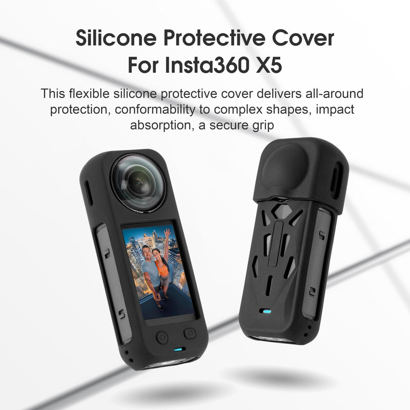 [AUSTRALIA] - Silicone Cover Case for Insta360 X5, Soft Lens Cap Protector All-Round Protective Case for Insta 360 X5 Accessories with Wrist Strap, Shockproof, Precision Fit, Charging Port Accessible (Black) Black 