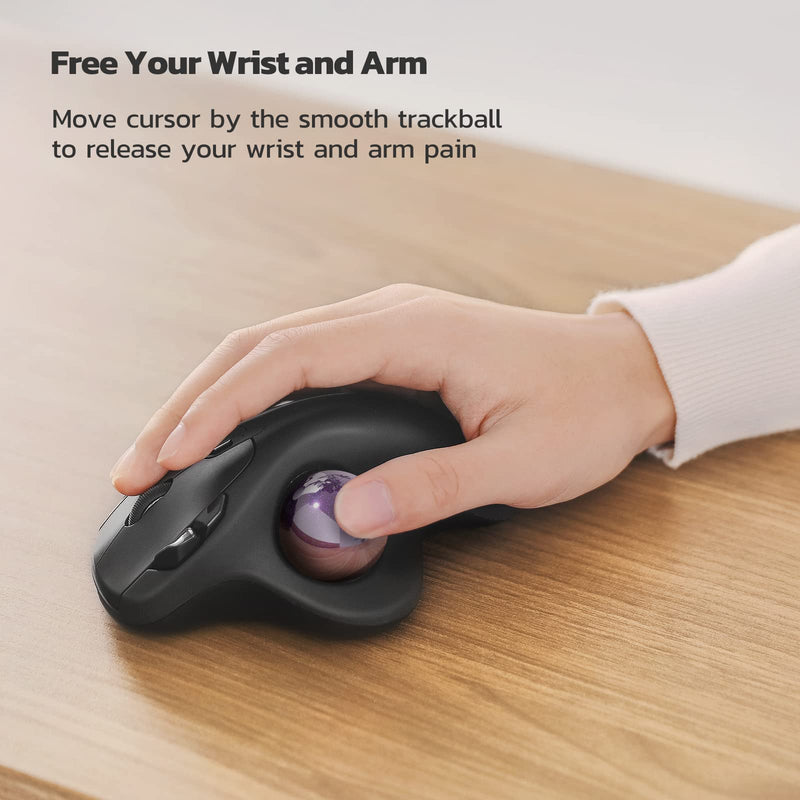Nulea Wireless Trackball Mouse, Rechargeable Ergonomic, Easy Thumb Control, Precise & Smooth, 3 Device Compatible, Bluetooth or USB C-Purple