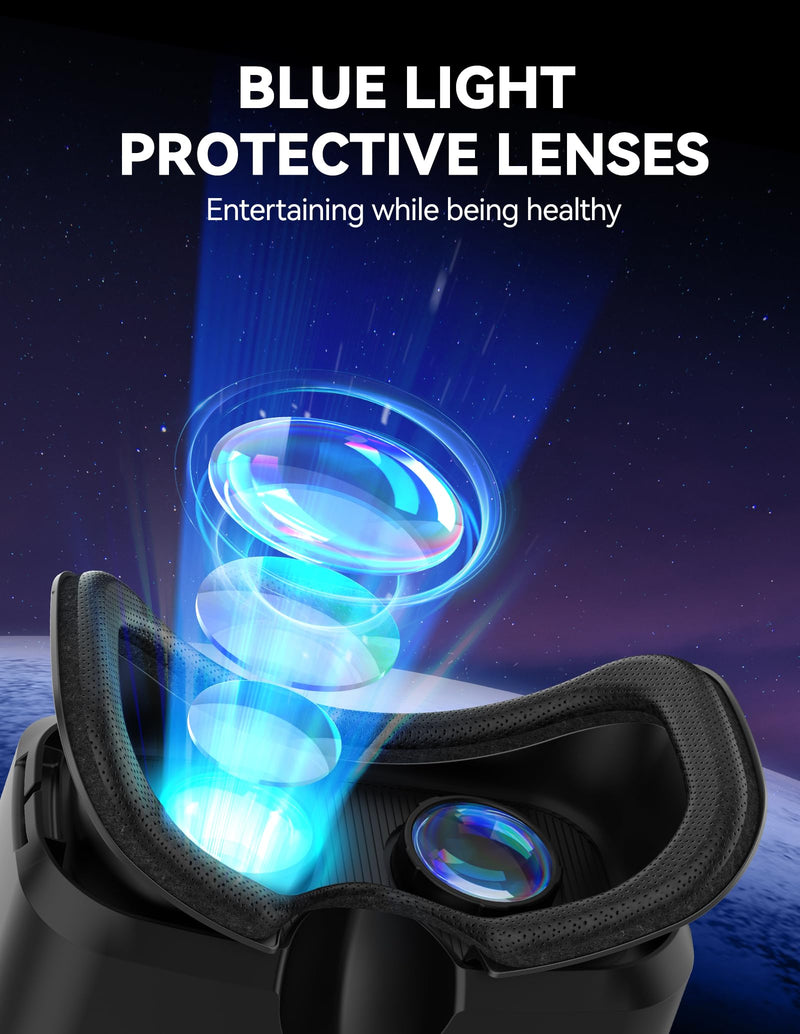TECKNET VR Headset for Phone with Bluetooth Controller, 4.7-7.2" VR Headsets with HD 110°FOV Anti-Blue Light Lenses & Adjustable Gears, 3D VR Headset for Kids Compatible iPhone Samsung Android Black