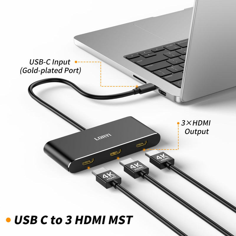 USB C to 3 HDMI Splitter MST Hub 3 Ports Single 4K 144Hz Triple 4K@60Hz DP Alt 1.4 Splitter Monitor Hdmi Splitter Extended Mode Support Extension (Windows Only)