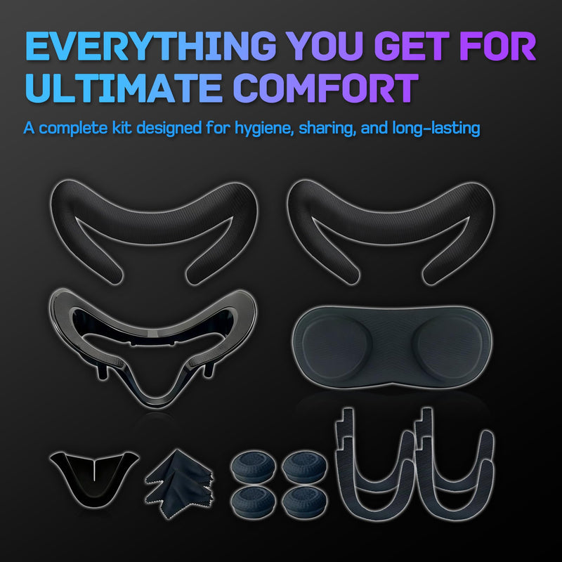Valve Index Face Gasket Complete Ice Silk Washable Hygienic VR Cover | Magnetic Bracket, 2x Silk Ice Foam Pads, Lens Cover Nose Pad, 4 Thumbstick Caps, 2 Cloths 2 Spare Tapes