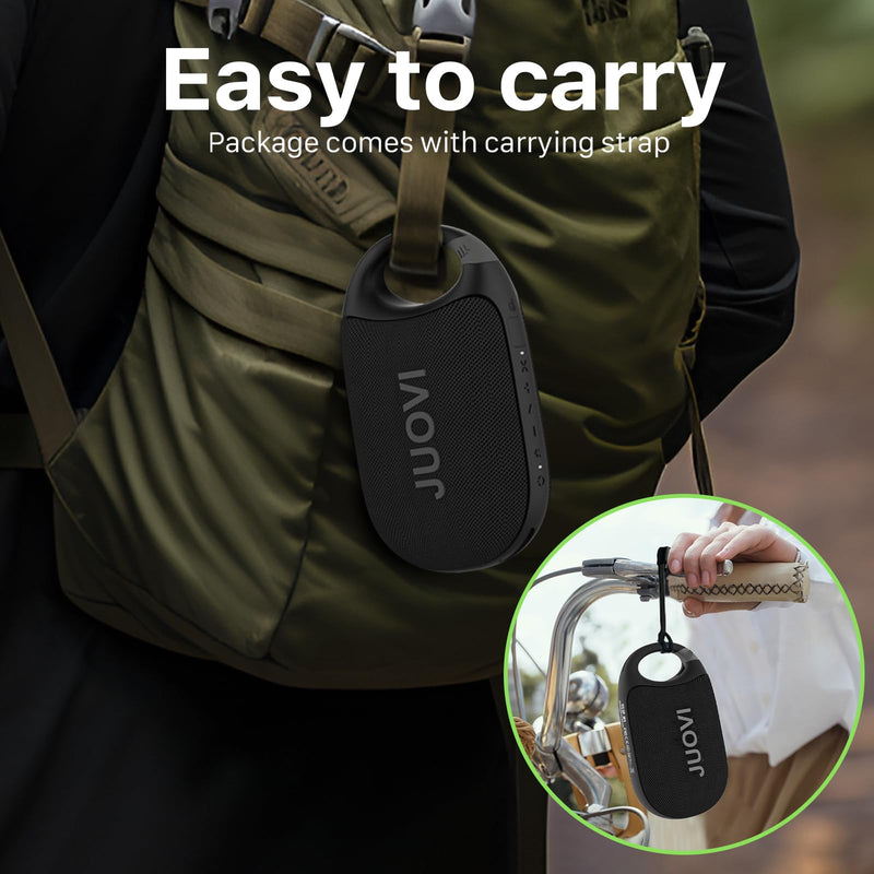 [AUSTRALIA] - JUOVI Clip Wireless Portable Bluetooth Speaker, 24H Playtime Mini Shower Speaker IP68 Waterproof & Dustproof HD Sound Integrated Carabiner, for Home Outdoor and Travel Black CLIP J1 