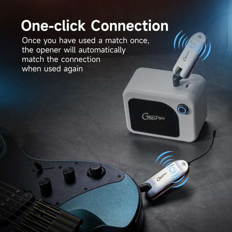 GTRS GWU4 UHF Guitar Wireless System 4 Channels Rechargeable Transmitter and Receiver, Auto Match, Low Latency, 100 Feet Range, Stable Connectionfor Electric Guitars Bass and More (White) White