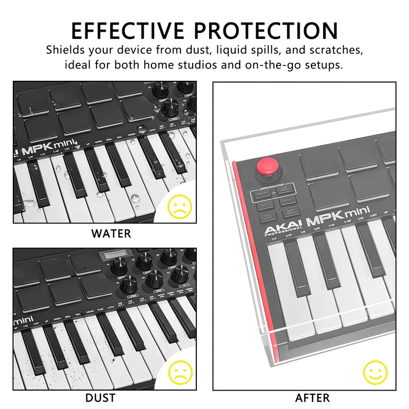 Premium Acrylic Midi Keyboard dust cover Reserved wire trough, waterproof and dustproof, compatible with AKAI MPK Mini MK3 keyboard protective