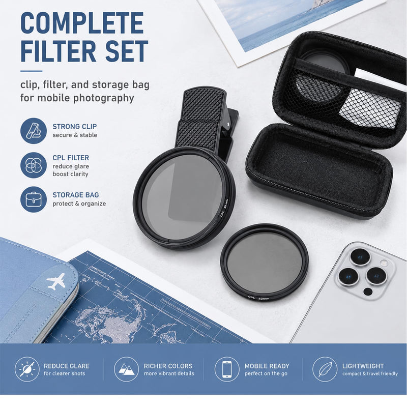 Cpl Filter iPhone,Polarized Lens for iPhone,iPhone Polarizing Filter,Polarizing Lens,Premium 52mm Cpl Filter,Widely Compatibility,for iPhone, Samsung Galaxy, and Google Pixel