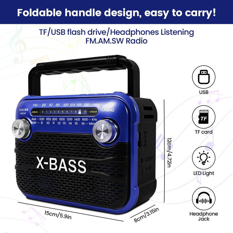 [AUSTRALIA] - Portable AM/FM/SW Shortwave Radio with Bluetooth 5.0,Support USB/TF Player,D Battery Operated/USB Charge,Digital Tuner & Earphone Jack,Emergency Flashligh, Perfect for Gifts/Elderly/Home 