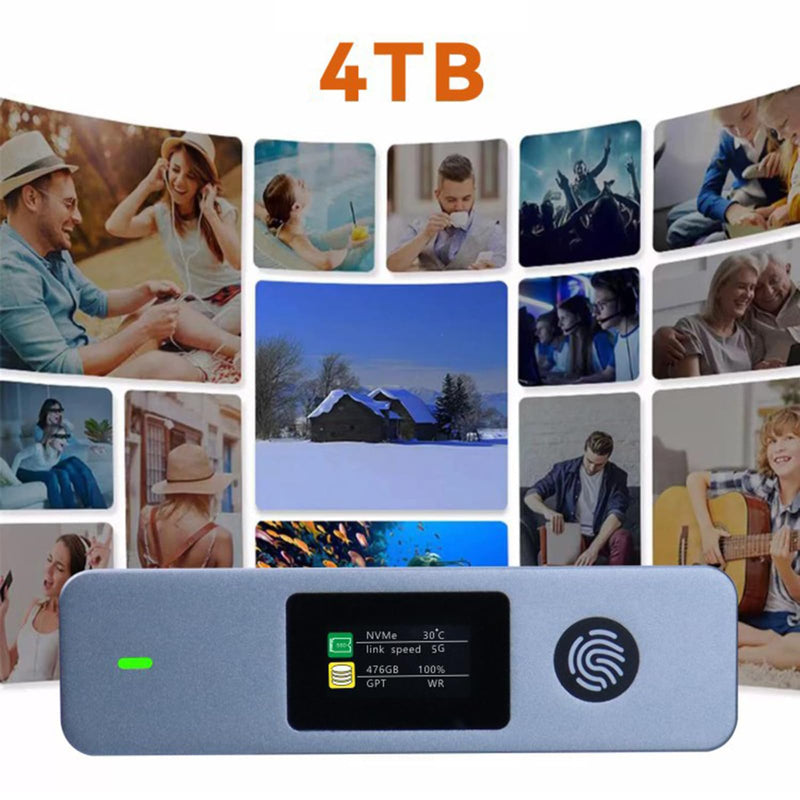 NVMe SSD Enclosure Support Visual LCD Fingerprint Encryption USB3.2 for Efficient Data Transfer External Enclosure