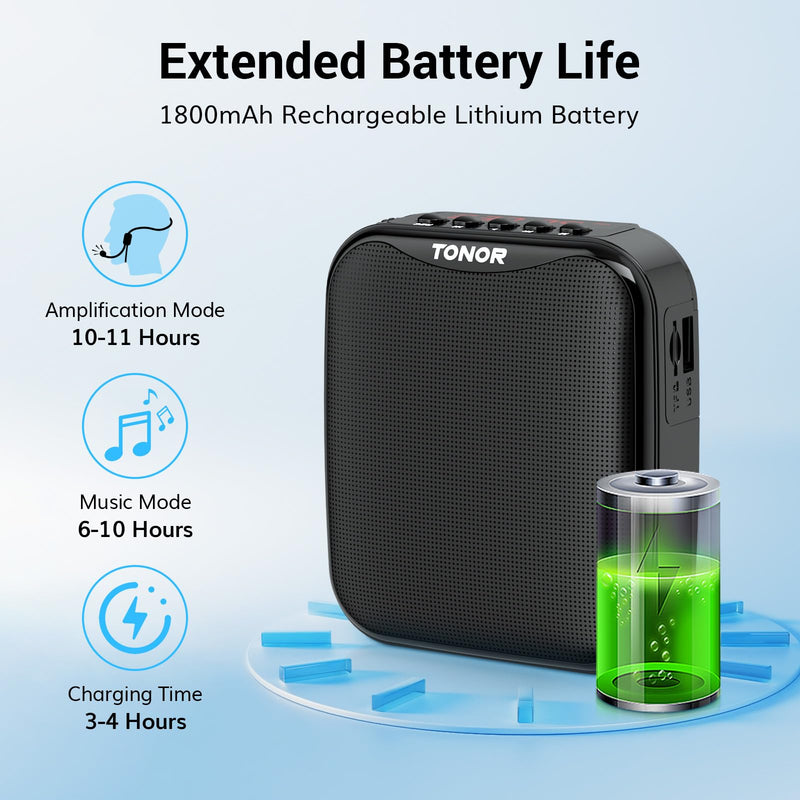 [AUSTRALIA] - TONOR Voice Amplifier for Teachers, 15W Bluetooth Voice Amplifier with Wireless Headset Mic, Portable Megaphone Speaker Rechargeable PA System 82ft for Teaching, Speaking, Fitness Instructors K11 