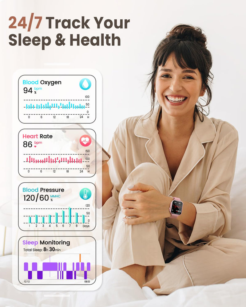 Smart Watches for Women (Android/iPhone), 1.83" HD Smart Watch with Calls/Messages/Notifications, Sleep/Heart Rate/SpO2/Blood Pressure Monitor, 110+ Sports Modes Fitness Tracker Watch, 1000mAh Battery Blush-Pink