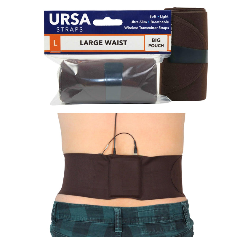 URSA Waist Strap - Ultra Slim, Breathable & Stretchy Microphone Transmitter Straps. Compatible with Most Transmitter/Receivers (Brown, Medium Waist - Big Pouch)