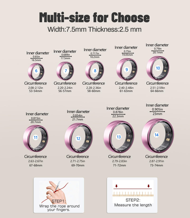 AI Smart Ring for Women Men, Health Ring with AI Health Analysis | Fitness Ring with HRV,Heart Rate,SpO2,Sleep Monitor & Stress, IP68 Waterproof Activity Tracke, No APP Fee (Lavender Pink,9#) Lavender Pink 9#