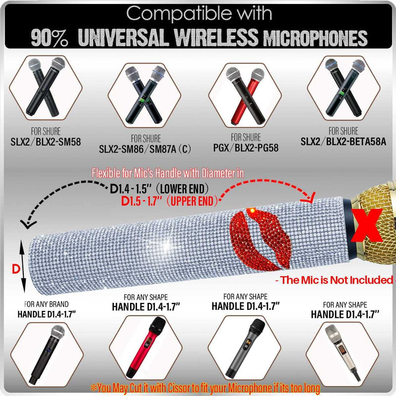 Mic Sleeve for Universal Wireless Microphone Handheld Glitter Shining on Wedding Party Live Tours TV Shows (Mic NOT Included)