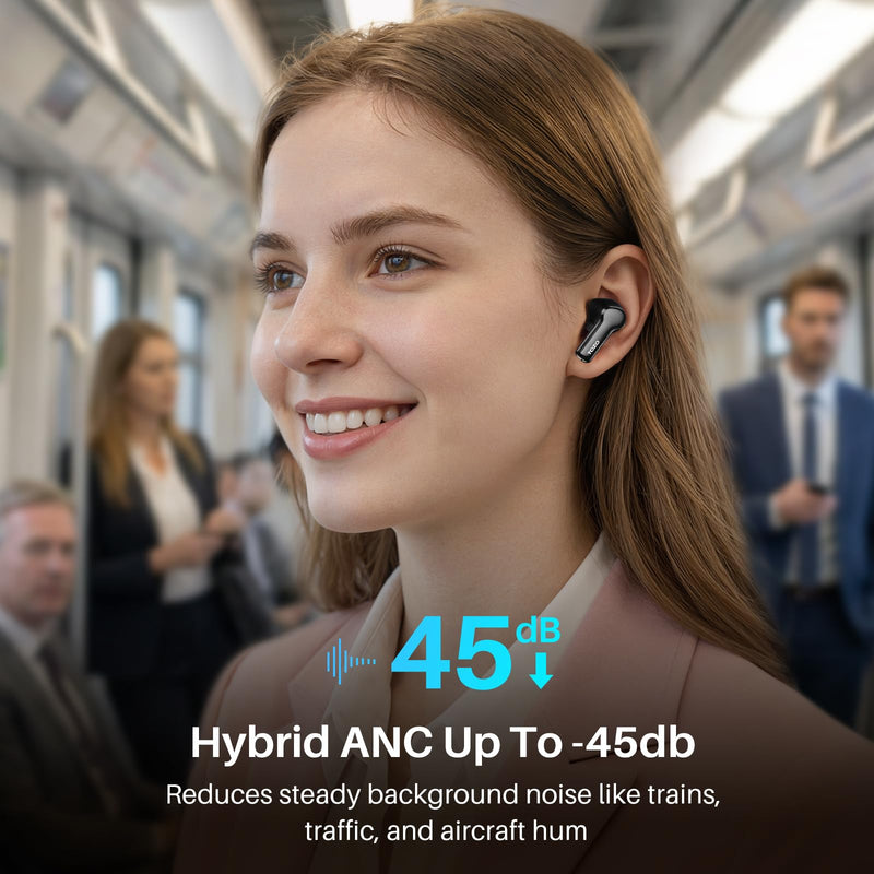 TOZO Hybrid Active Noise Cancelling in Ear Wireless Earbuds, 68H Playtime | 6 Mics AI Clear Calls, LED Display, 32 Preset EQs App, Bluetooth 5.3 Headphones, IPX8 Waterproof, Comfort Fit Ear Buds Black
