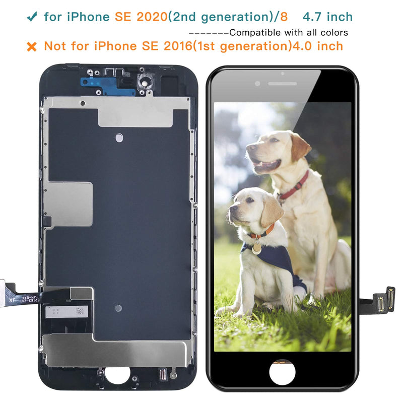 for iPhone 8/SE 2020 [ 2nd Generation ] Screen Replacement Black 4.7 inch, Bsz4uov LCD Display Touch Screen Digitizer, Waterproof Frame Adhesive Sticker+Repair Tool Kit 8/SE2020-4.7inch