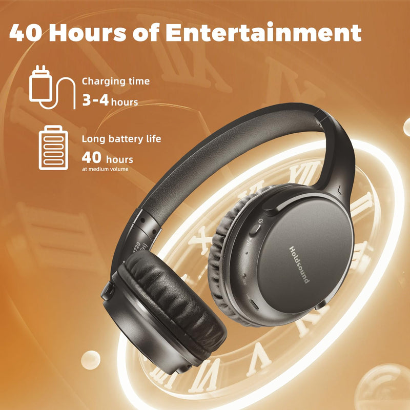 Holdsound BKM400 Wireless Headphones for TV Watching with USB Transmitter | Bluetooth TV Headphones Wireless, Strong Compatibility, Up to 165 ft, No Delay and High Volume Output, 40 Hours Battery Life Black