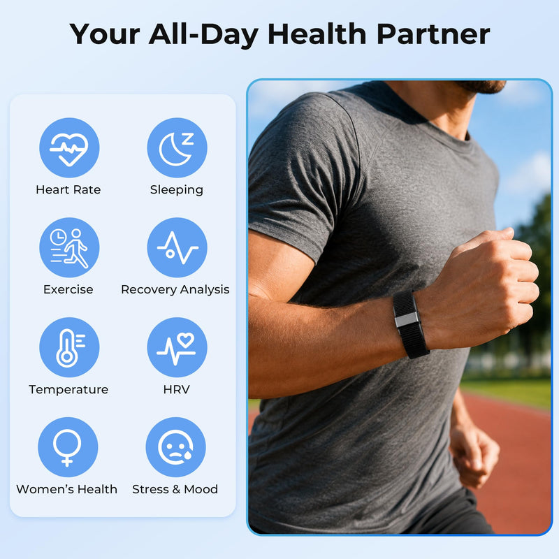 VOCOSTE Screenless Fitness Tracker with Heart Rate, Sleep Tracking | Personalized AI Insights Coaching, Free App, Ad-free, 7 Days Battery, IP68 Waterproof, Works with iOS&Android Black