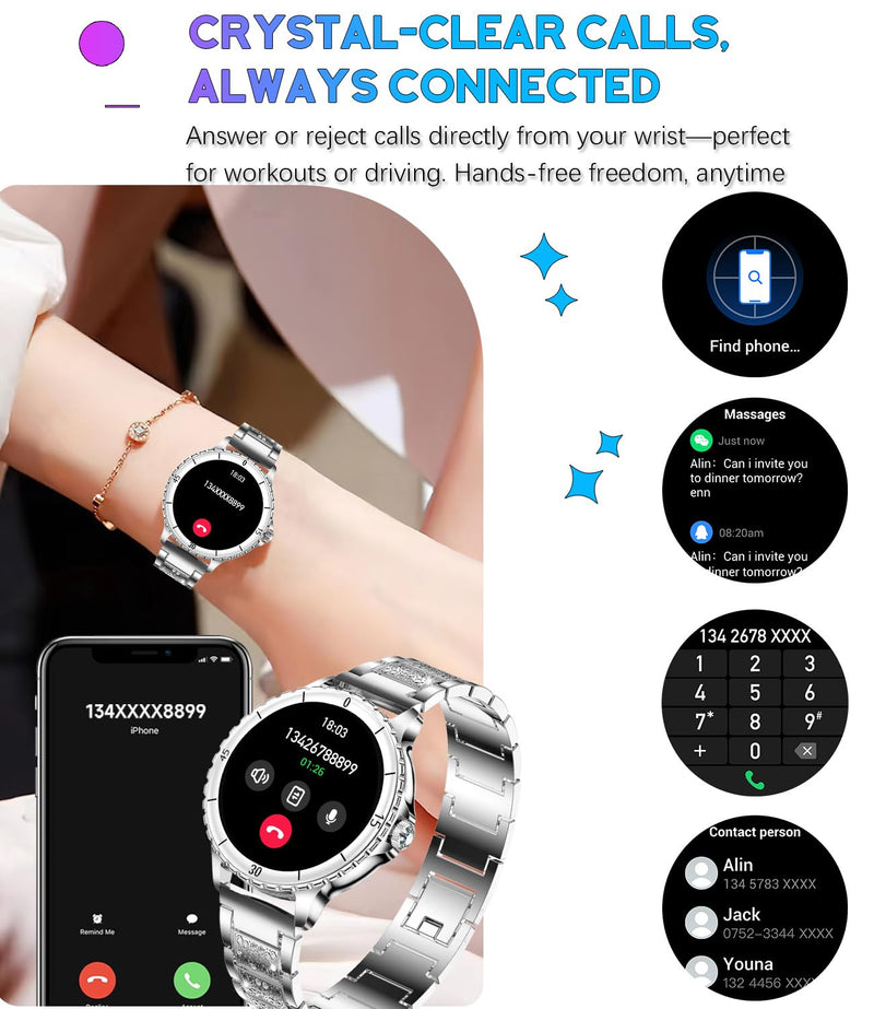 Smart Watch for Women, 1.27" HD Display,Answer/Make Calls, IP68 Waterproof Sports Women's Smartwatch, Fitness Tracker,Heart Rate Monitor, Pedometer – Compatible with Android & iOS (Silver)