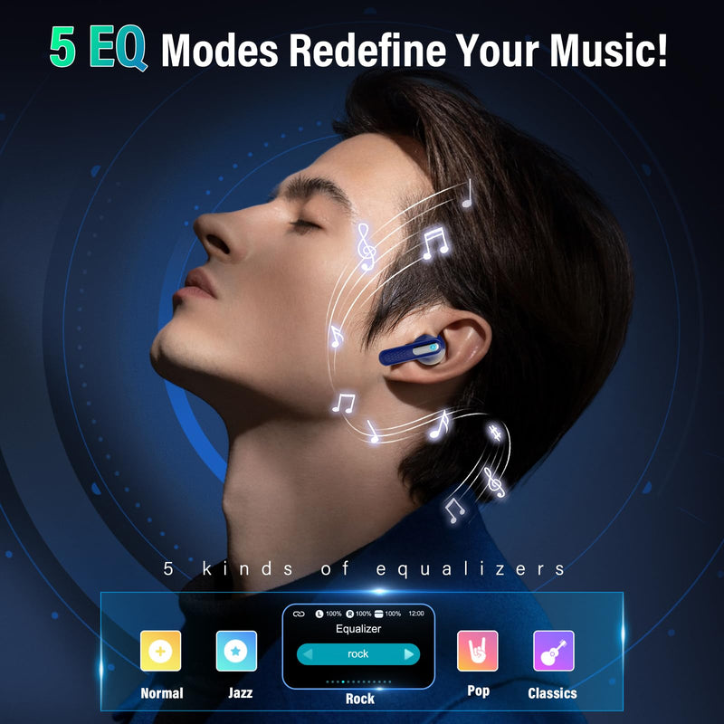 Wireless Earbuds, Bluetooth 5.4 Headphones, 48H Deep Bass Stereo Ear Buds, 5 EQ Modes, ANC/ENC Noise Cancelling, Blue