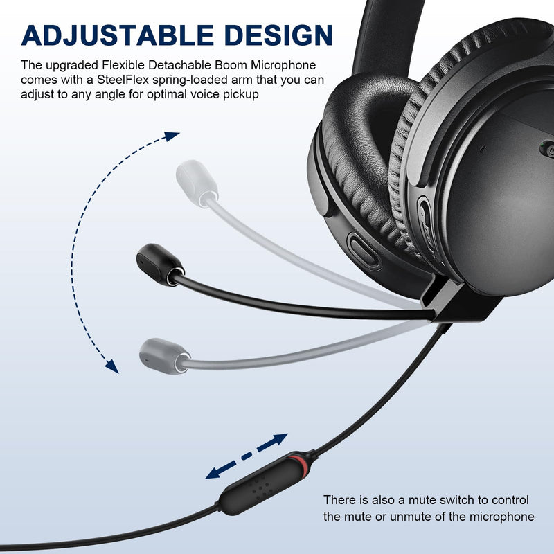 QC45 Microphone Compatible with Bose QC45 Wireless Noise Cancelling Headphones, Boom Gaming Microphone Cable with Mute Switch for PS4, PS5, PC, Xbox One Controller (QC45 Boom Mic, 3.5mm Y-Splitter)