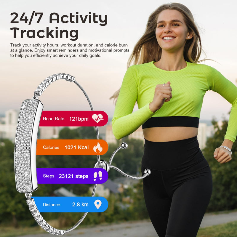 Smart Bracelet for Women with Diamonds Health Fitness Tracker | with Heart Rate HRV Sleep Monitor Sport Modes, 5ATM Waterproof Step Activity Tracker for iOS Android, The Best Gift (2 Bands) Red