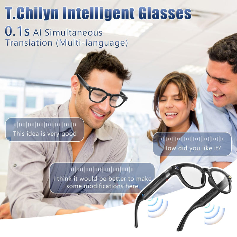 AI Smart Glasses with 1080P HD Camera, AI Real-Time Translation, Bluetooth Audio – Smart Glasses with Camera, Hands-Free Video Recorder for Travel, Sports, Outdoor Use (Black) Black
