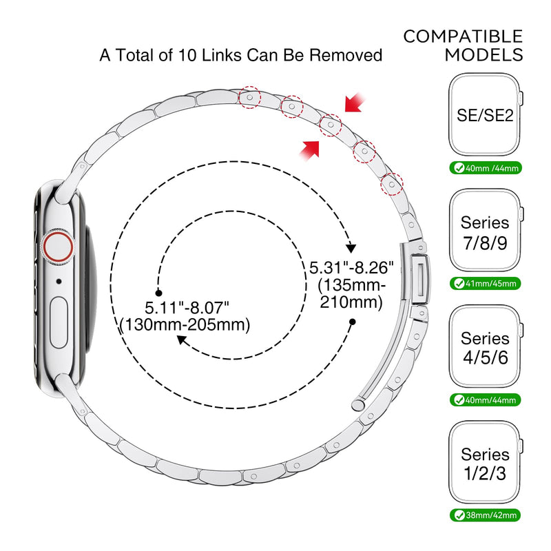 Slim Apple Watch Leather Band and Stainless Steel Metal Band for iWatch 38mm, 40mm, and 41mm，Black Silver+Metal Silver