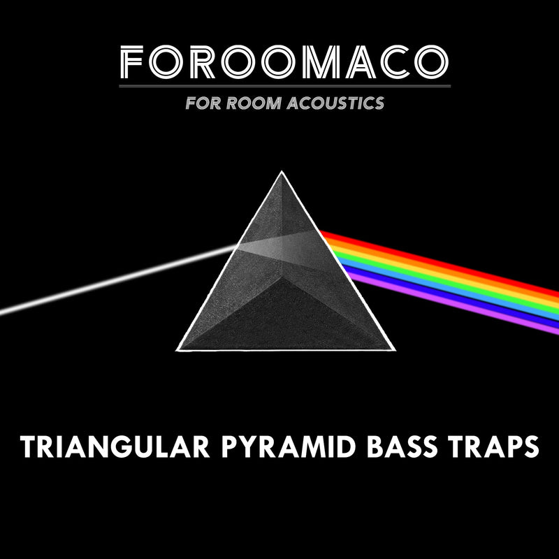 4 Pack Bass Traps for Ceiling Corner 16.5" Triangle 12" Depth Triangular Pyramid Acoustic Foam Bass Trap Sound Proofing for Home Studio Booth Low to High Frequency Sound Absorption Foam Triangular Pyramid Bass Traps