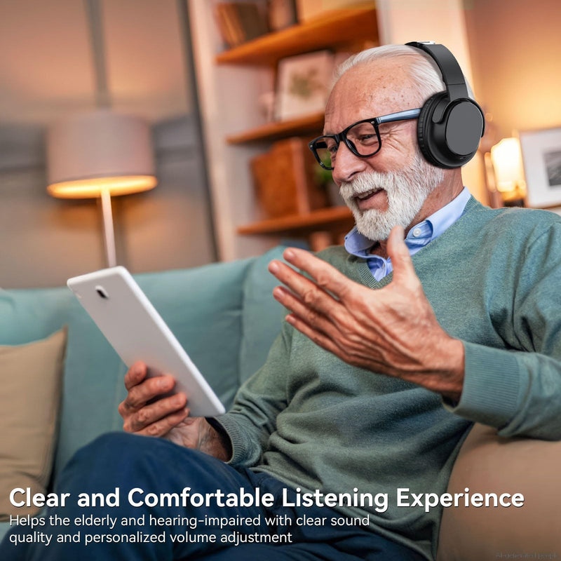 Wireless Headphones for TV, TV Headphones Wireless for Seniors with Easy Setup, Compatible with Most TVs, Charging Base, 65H Playtime, Low Latency Audio, TV Headset, Ideal for Dad, Mom Black