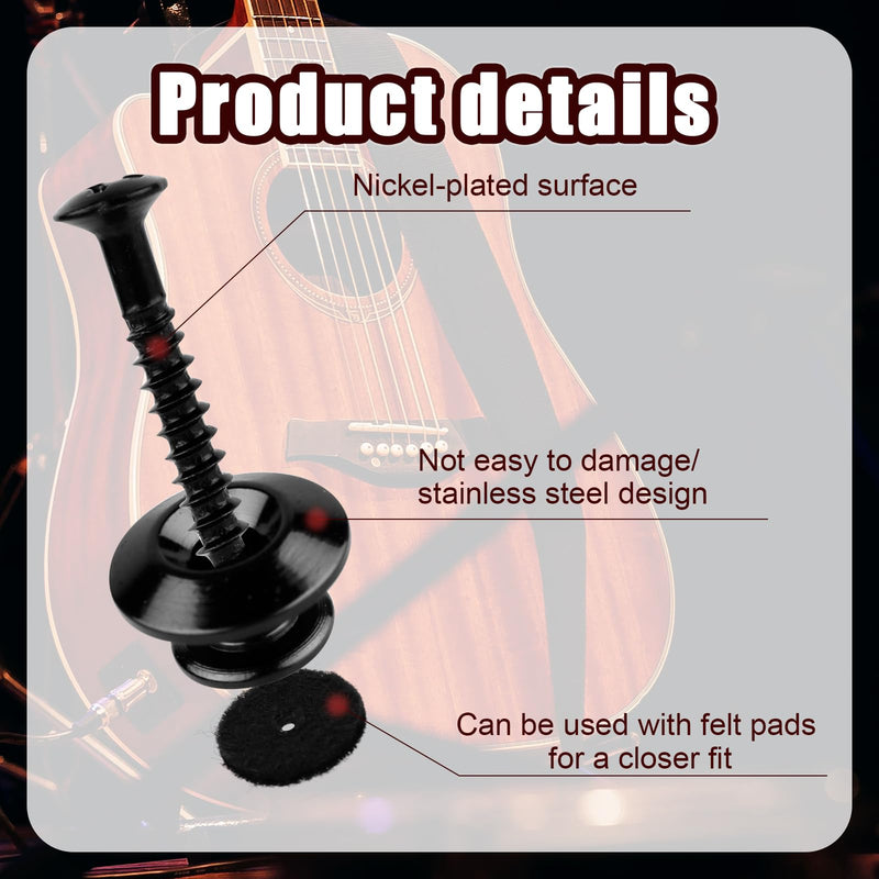 [AUSTRALIA] - 2 Packs Guitar Strap Buttons, Copper Acoustic Guitar Strap Locks Pins End with Screws and Felt Pads Guitar Straplock Peg Guitar Strap Accessories for Electric Guitar Ukulele Bass (Black) black 